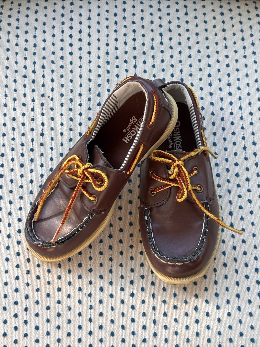 OshKosh B'gosh Brown Leather Moccasins with Yellow and Orange Laces